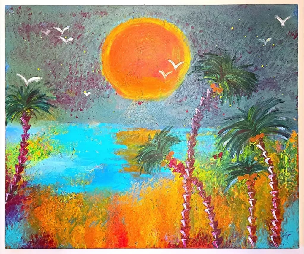 Island Life — Abstract painting by Lara Melachrinou. Acrylic on canvas, 2026.