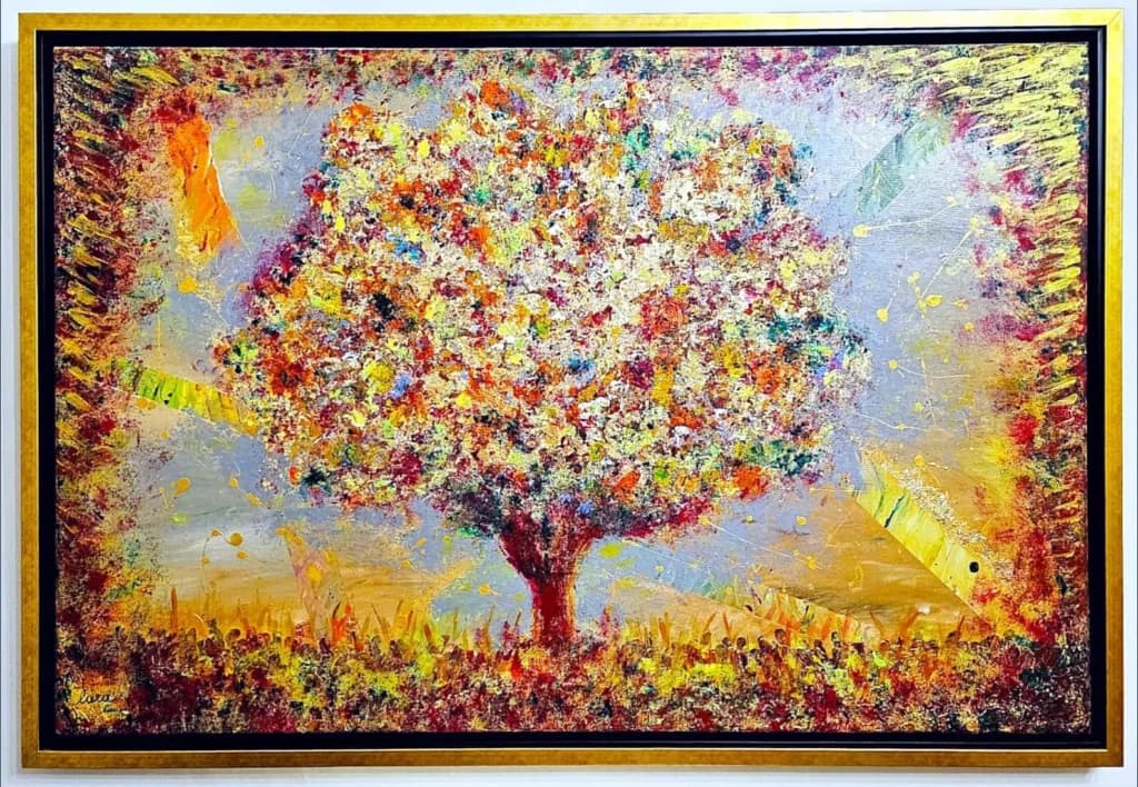 Life Tree — Classic painting by Lara Melachrinou. Acrylic on canvas with 24ct gold leaf, 2026.