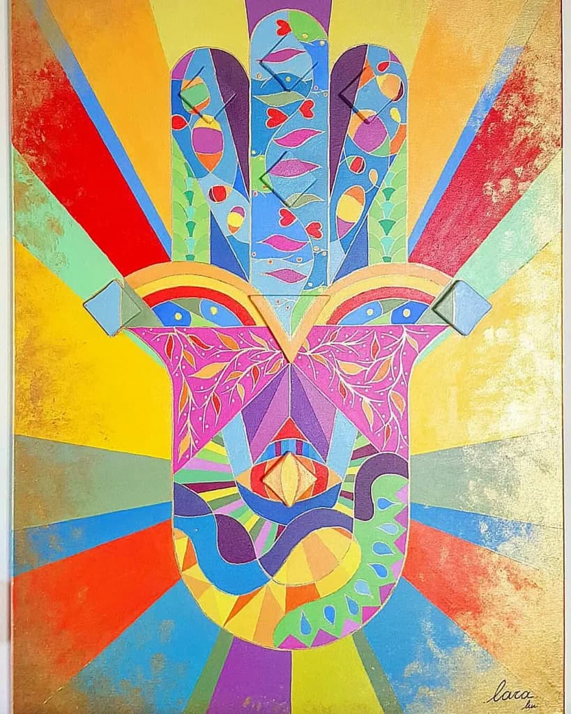 Fatima Hand — Cubism painting by Lara Melachrinou. Acrylic on canvas, 2026.