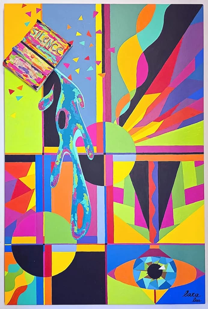 Relationship — Cubism painting by Lara Melachrinou. Acrylic on canvas, 2026.