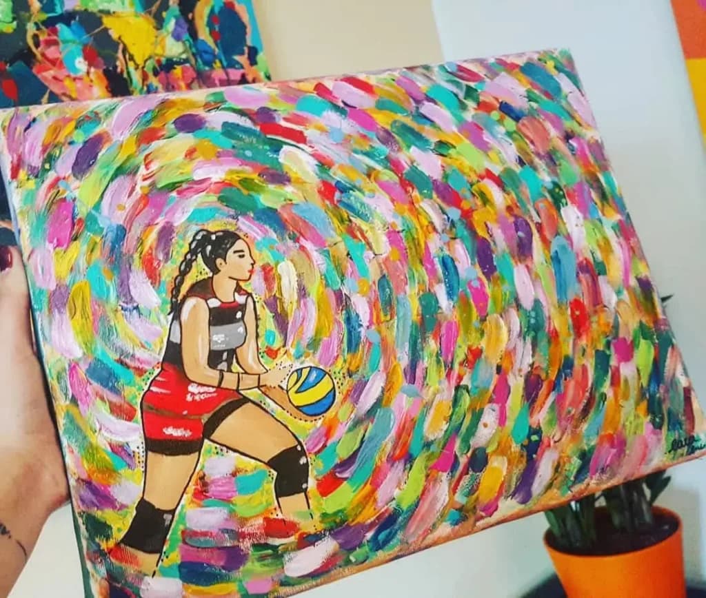 Volleyball — Custom Artwork painting by Lara Melachrinou. Acrylic on canvas, 2026.