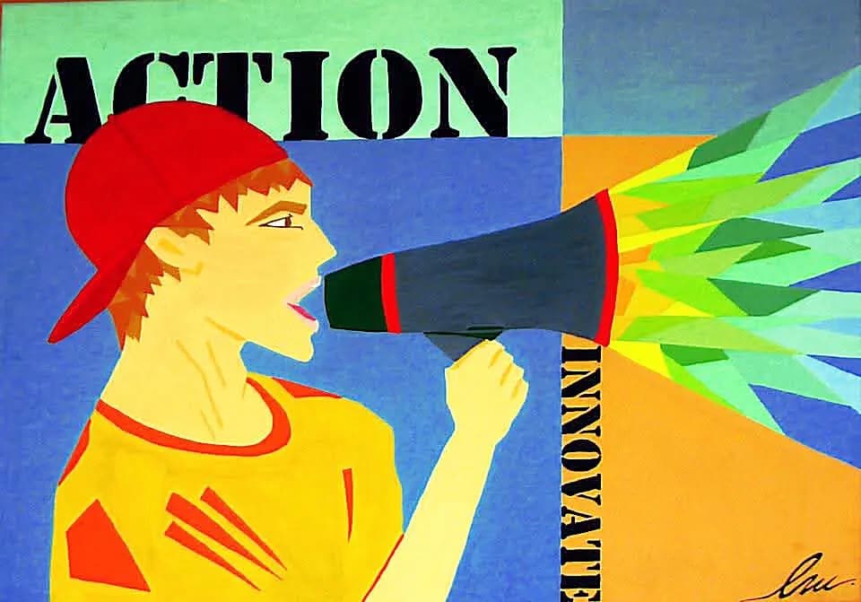 Innovate — Children's Art painting by Lara Melachrinou. Acrylic on canvas, 2026.