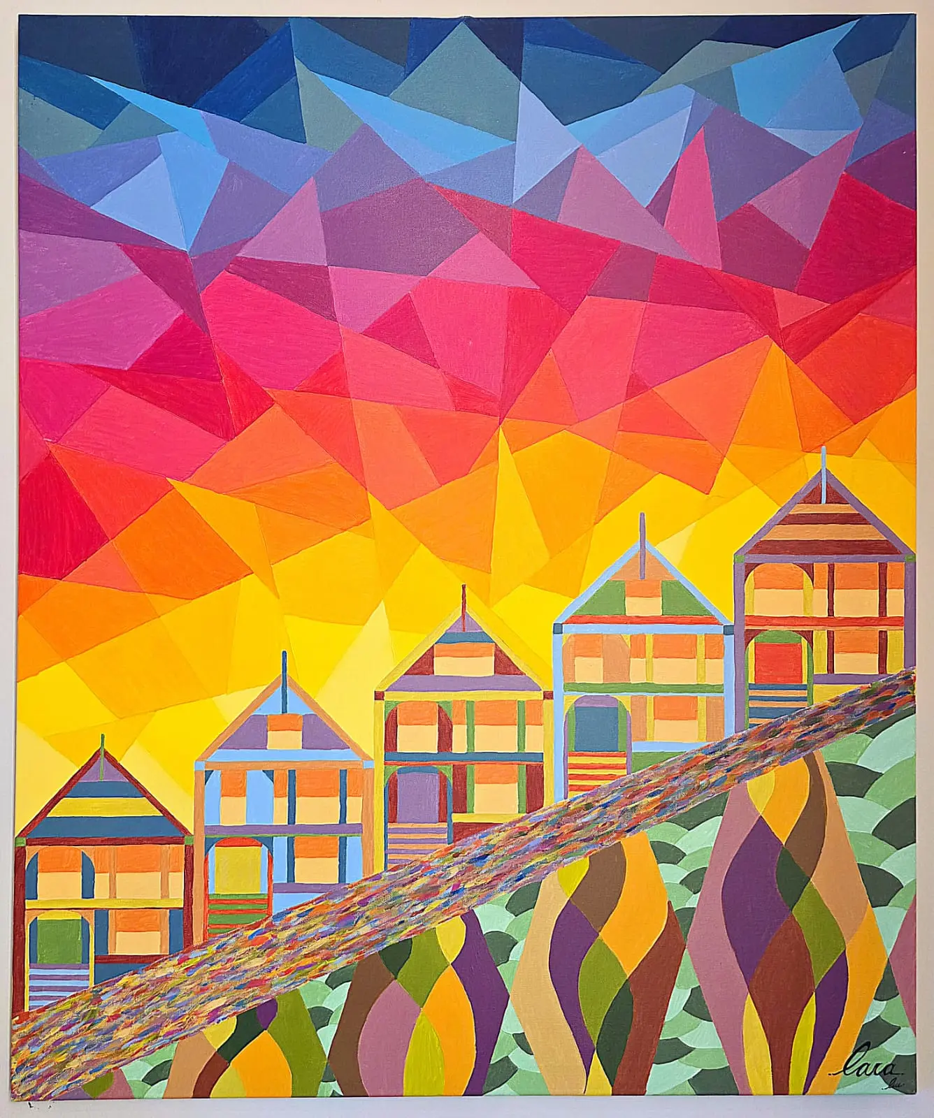 San Francisco Houses — Cubism painting by Lara Melachrinou. Acrylic on canvas, 2026.